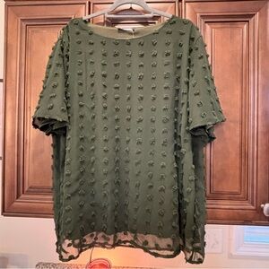 Creation Concept Women’s Short Sleeve Blouse SZ XXL Green Raised Dot Detail NWT